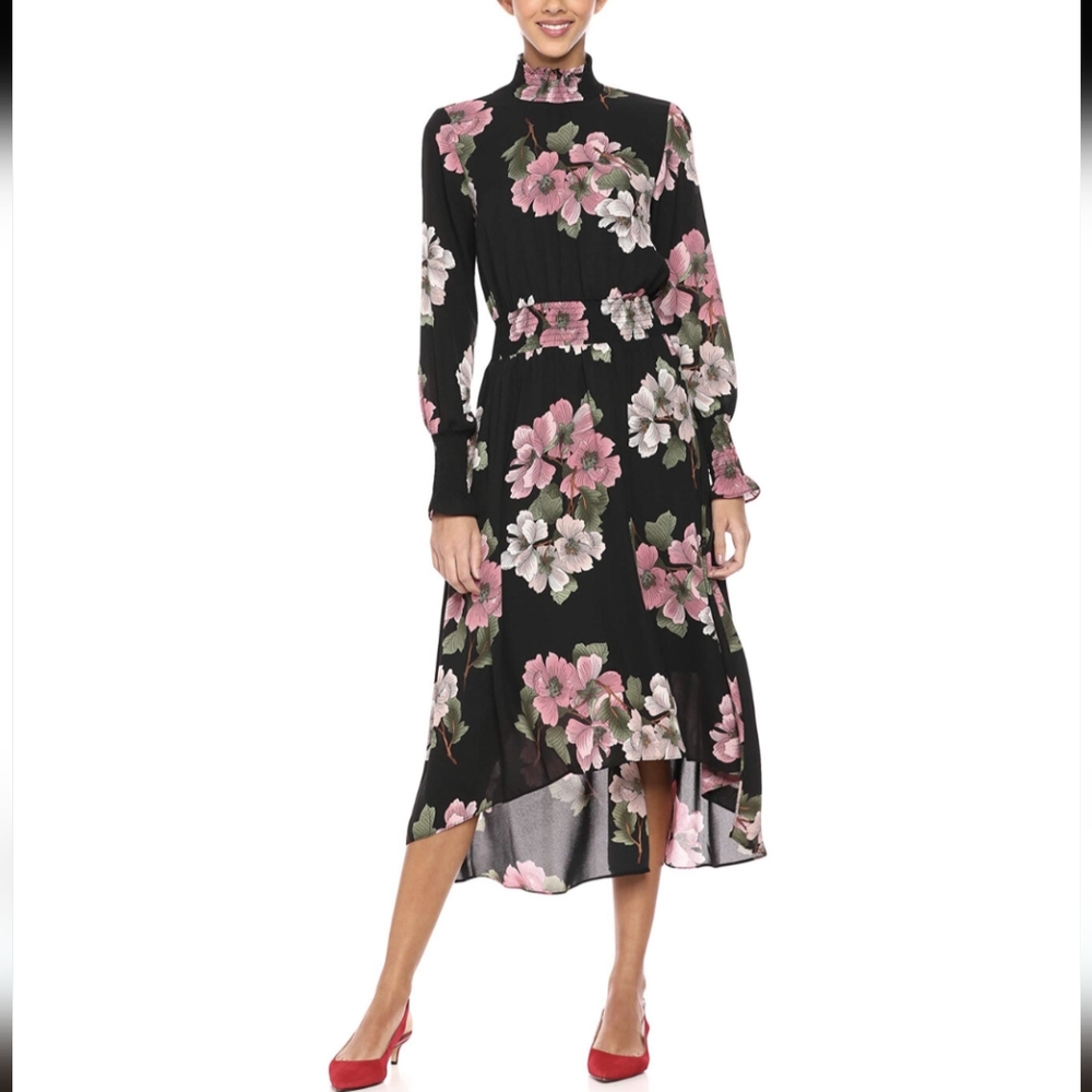 Nannette Lepore Floral Smock Neck High-low Dress